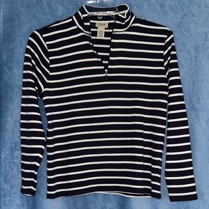 L.L. Bean Navy and White Striped 1/4 Zip Pullover